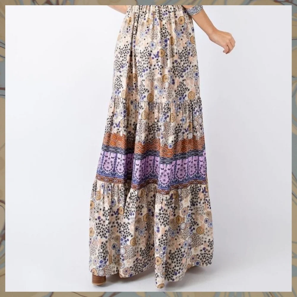 EASEL "Summer Dreams" Sexy Tiered Flowy Maxi Dress Smocked Waist Self-Tie Straps - Picture 8 of 15